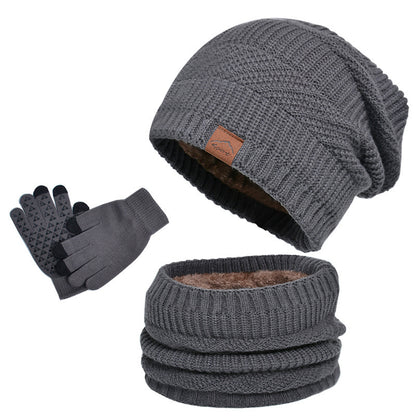 Winter Fleece-lined Warm Hat Scarf Gloves Three-Piece Set