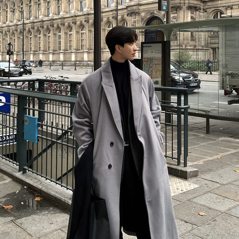 Men's Trench Coat British Style Single Row Woolen Fabric