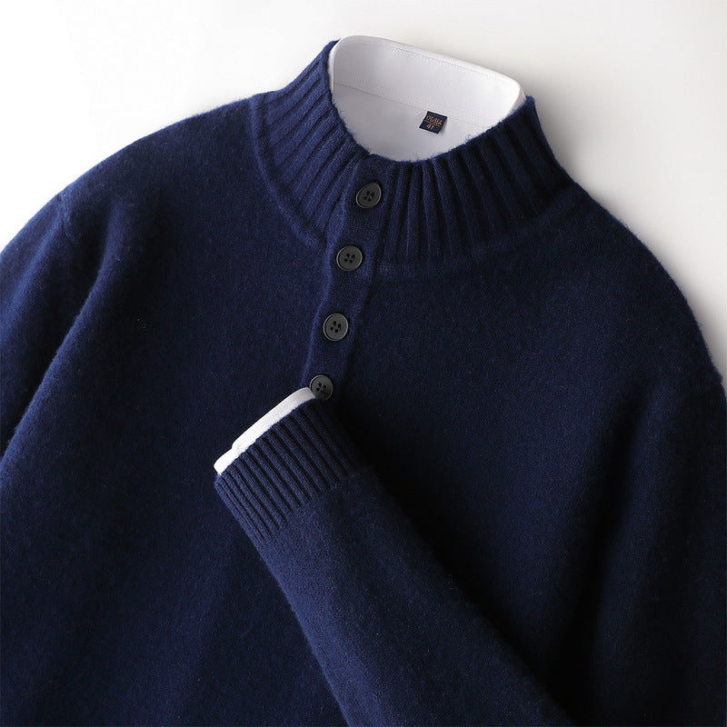 Men's thick four-button wool sweater