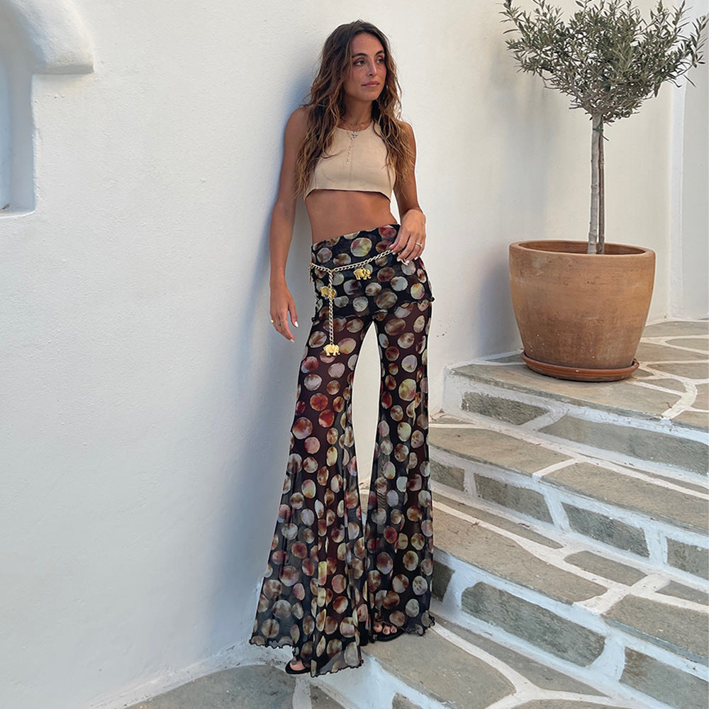 Leopard floral print knit pants