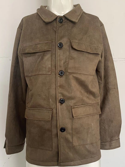 Men's Regular Cowhide Casual Coat And Trench Coat Multi-pocket
