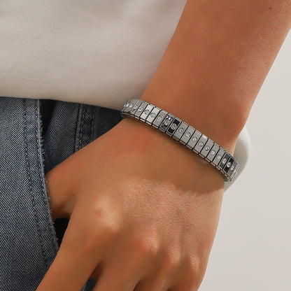 Cold Stainless Steel Diamond Elastic Bracelet for Men
