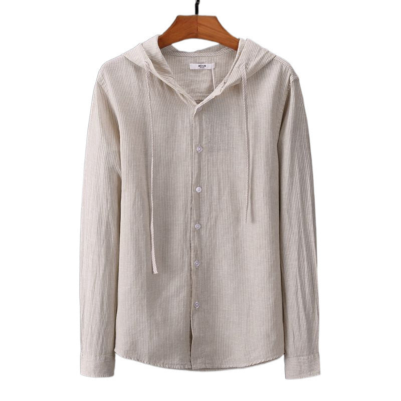 Men's Hooded Tether Thin Loose Long Linen Sleeves Shirt