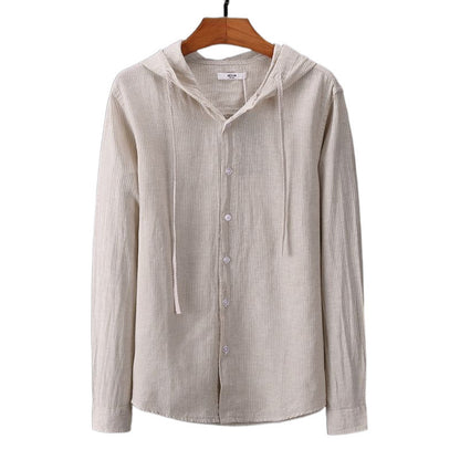 Men's Hooded Tether Thin Loose Long Linen Sleeves Shirt