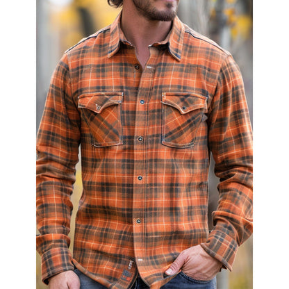 Men's Plaid Printed Fleece-lined Pocket Shirt