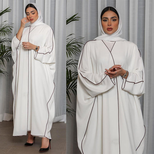 Women's White Patchwork Plus Size Women's Abaya Robe 