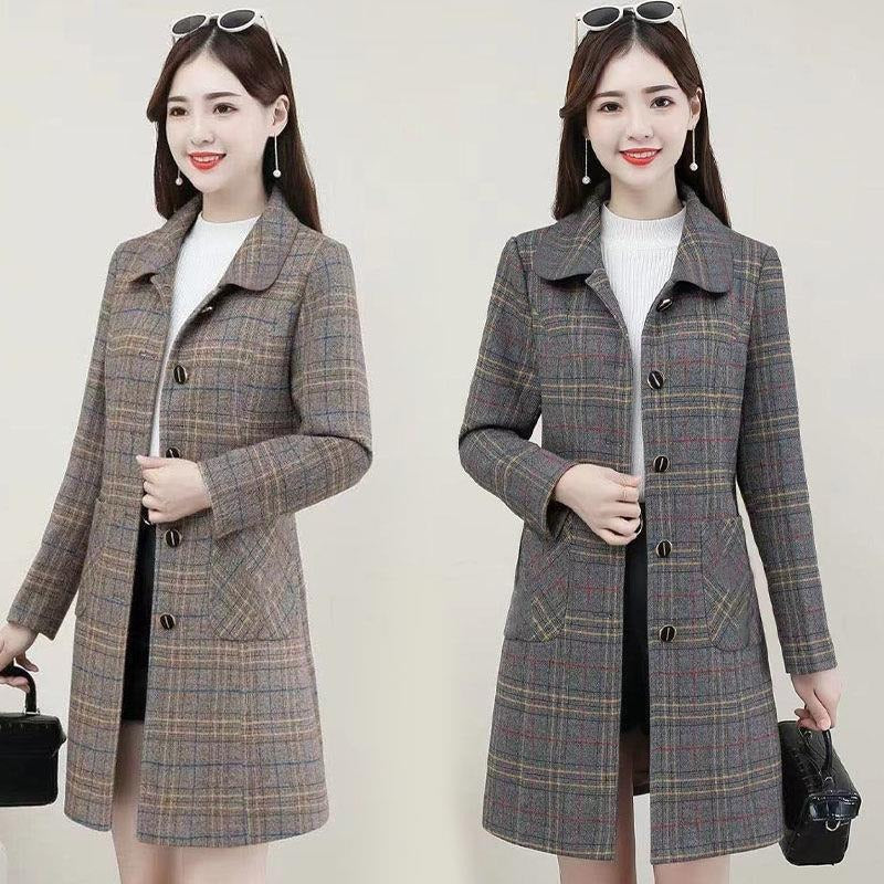 Middle-aged mother ladies autumn clothing plaid woolen coat