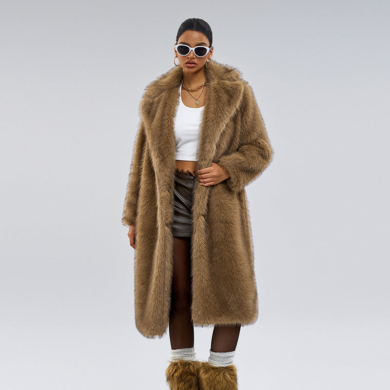 Autumn and Winter Extended Perforation Imitation Overcoat