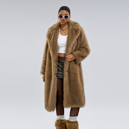 Autumn and Winter Extended Perforation Imitation Overcoat