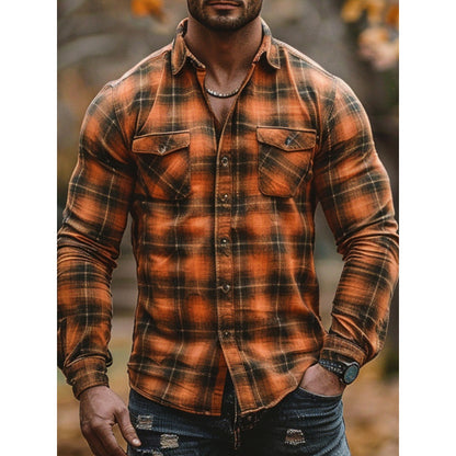 Men's Plaid Printed Fleece-lined Pocket Shirt