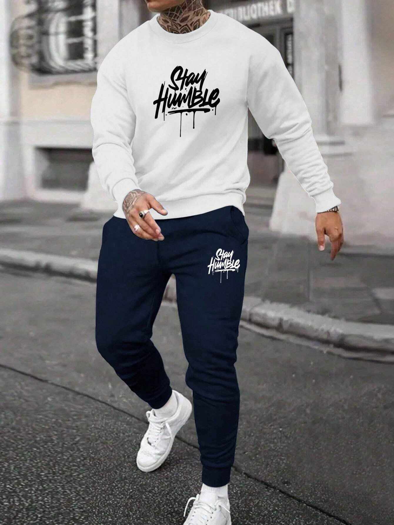 Round Neck Sweater Casual Sports Suit European Size Men's Clothing
