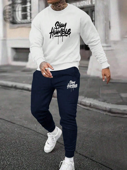 Round Neck Sweater Casual Sports Suit European Size Men's Clothing