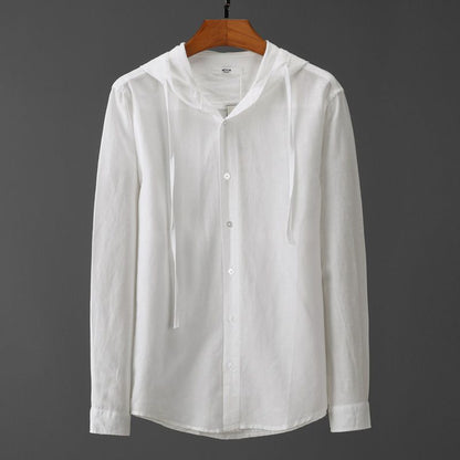Men's Hooded Tether Thin Loose Long Linen Sleeves Shirt