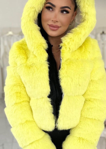 Short Hood Fox Fur Feminino Long Sleeve Stitching Coat