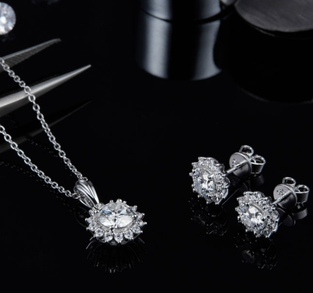 925 Sterling Silver Necklace Earring Bracelet Three-Piece Set