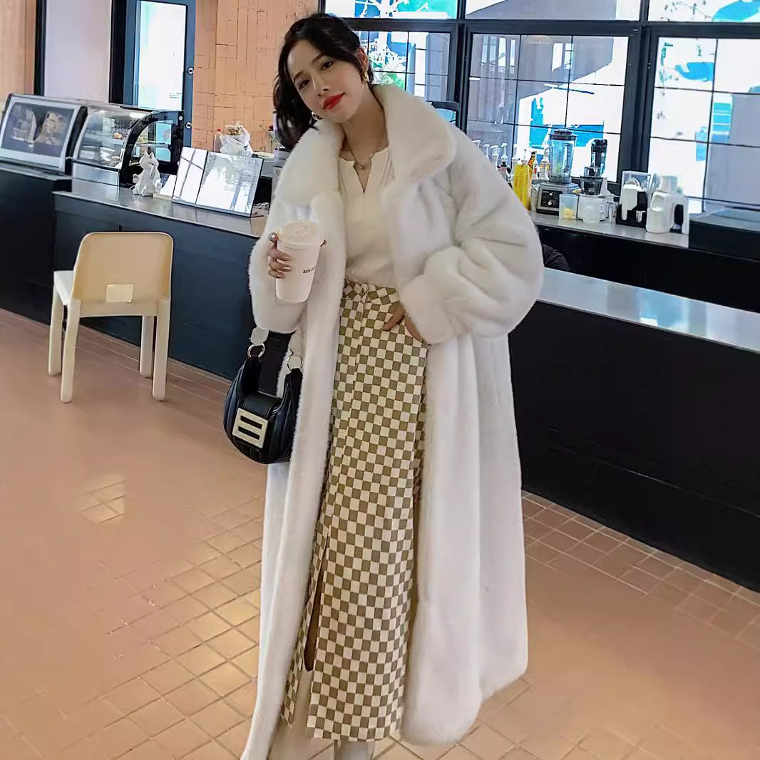 Women's Winter Extended Fashion Leather Fur Coat