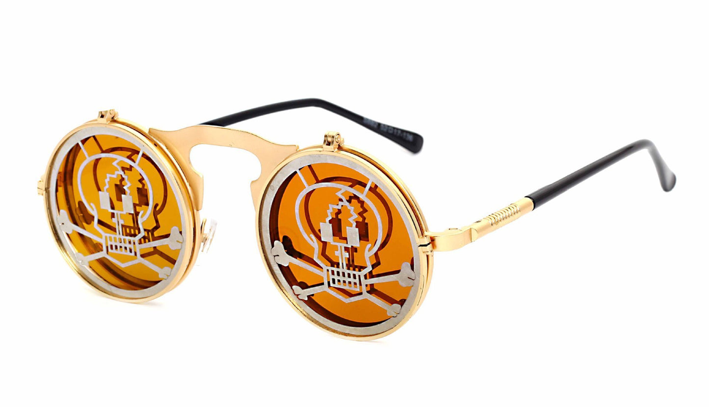 Casual Retro Metal Punk Steam Flip Sunglasses for Men