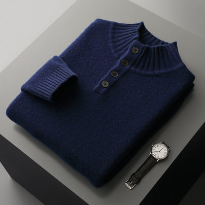 Men's thick four-button wool sweater