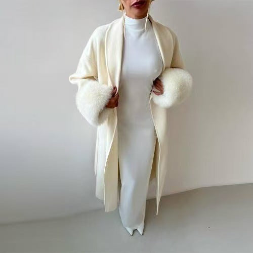 Autumn And Winter Lacing Cuff Woolen Coat
