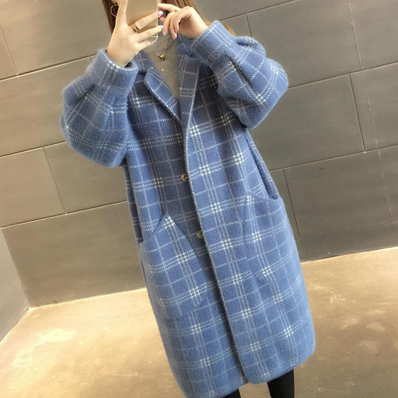 Fashion Loose Medium-length Plaid Coat For Women