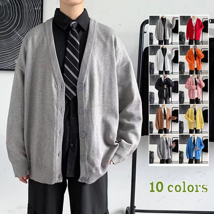 Solid Color V-neck Loose And Lazy Style Sweater