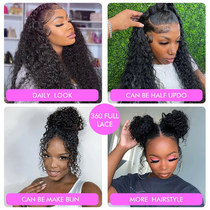 Invisi Strap HD 360 Full Lace Wig Human Hair 250 Density Precut 360 Lace Front Wig Deep Curly Glueless Wig Human Hair Wig