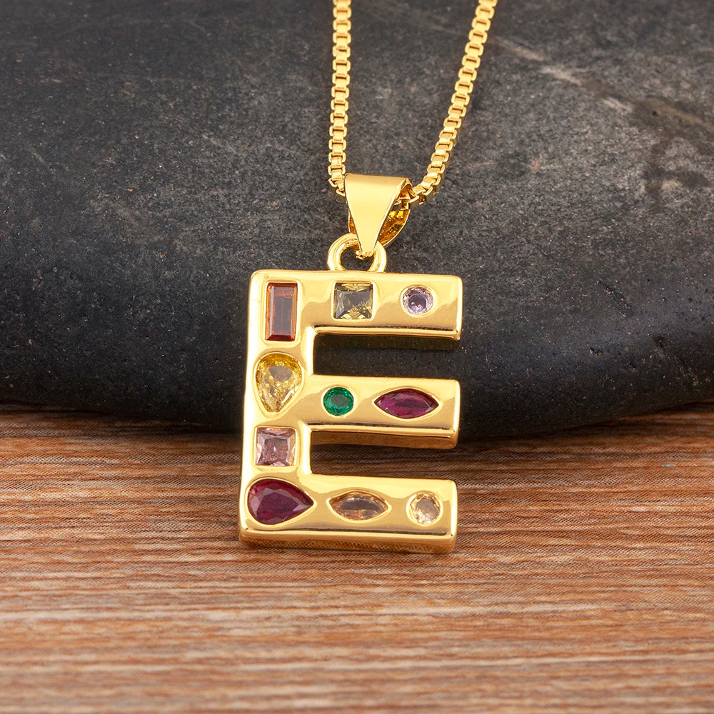 Nidin New Fashion Pave Colorful Zircon A-Z Letters Pendant Necklace Initials Alphabet For Women Name Clavicle Chain Jewelry Gift