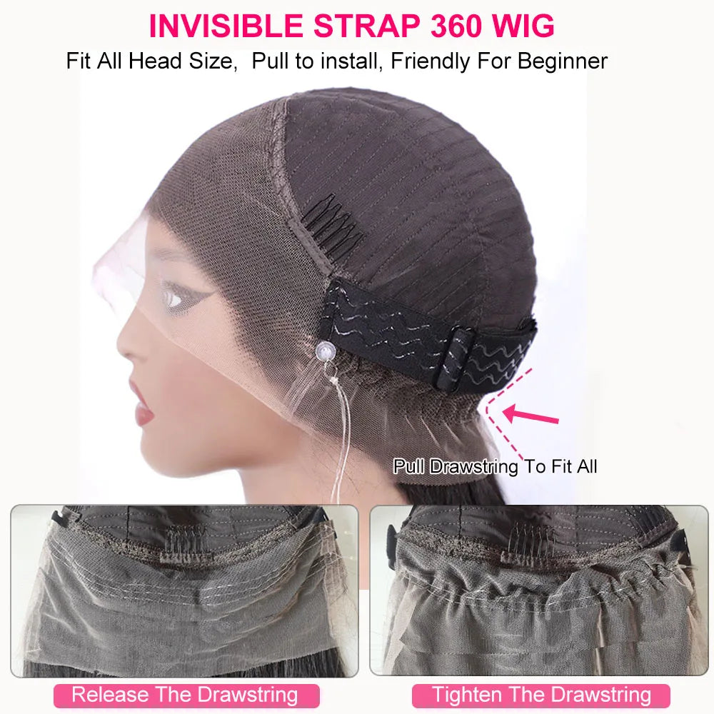 250 Density Invisible Strap 360 HD Full Lace Glueless Wig Deep Wave Frontal Wig Human Hair 30 Inch Water Wave Lace Front Wig