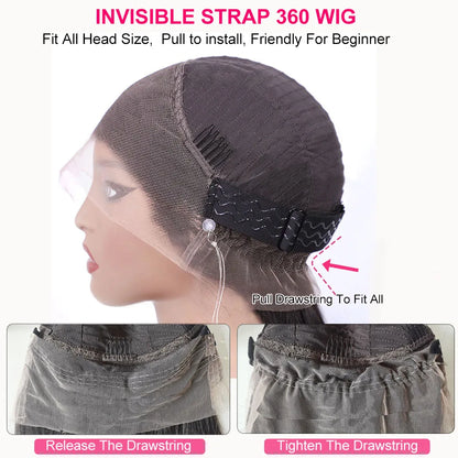 250 Density Invisible Strap 360 HD Full Lace Glueless Wig Deep Wave Frontal Wig Human Hair 30 Inch Water Wave Lace Front Wig