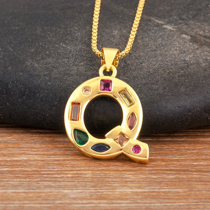 Nidin New Fashion Pave Colorful Zircon A-Z Letters Pendant Necklace Initials Alphabet For Women Name Clavicle Chain Jewelry Gift