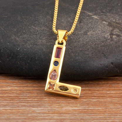 Nidin New Fashion Pave Colorful Zircon A-Z Letters Pendant Necklace Initials Alphabet For Women Name Clavicle Chain Jewelry Gift