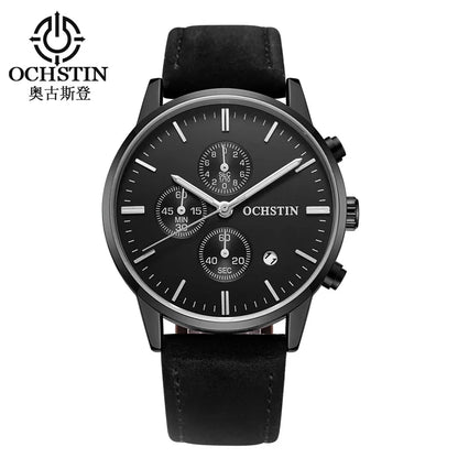 OCHSTIN 084 Special Blue Mans Quartz Watch Leather Band Water Resistant Calendar Chronograph Business Wrist Watch
