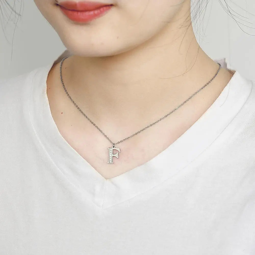 My Shape Letter A-Z Clear Zircon Stainless Steel Necklace for Girls Women Necklaces Alphabet Initials Pendant Choker Jewelry