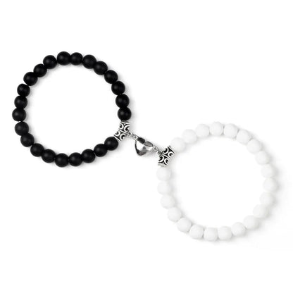 Hot Sale 2Pcs/Set Beads Bracelet For Lovers Natural Stone Distance Heart Magnet Couple Bracelets Friendship Fashion Jewelry Gift