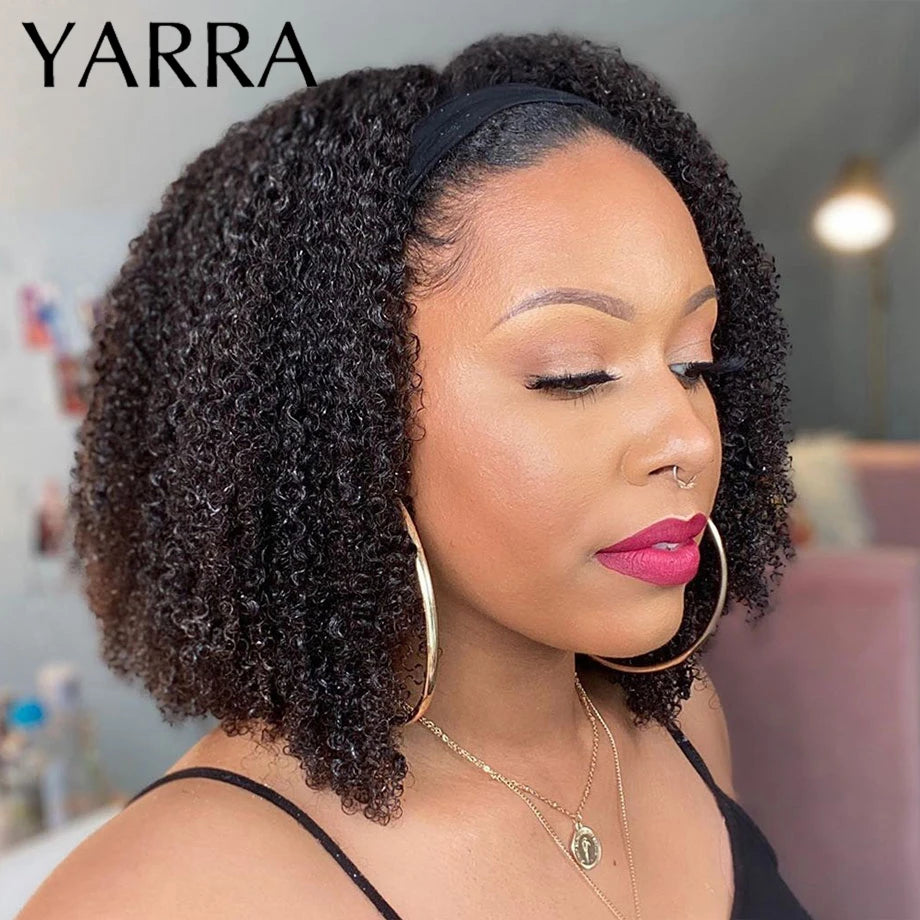 Brazilian Kinky Curly Headband Wigs Wear And Go Glueless Human Hair Wig Full Machine Made Short Bob Curly Wigs For Women 180%