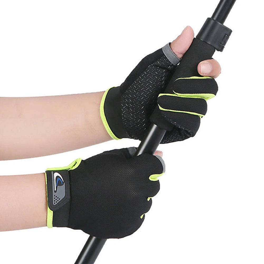 Summer Men Fishing Gloves Women Two Finger Cut Male Touchscreen Angling Anti-Slip Sun-Proof Breathable Cycling Fitness Gloves