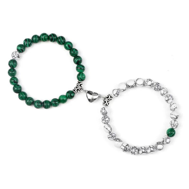 Hot Sale 2Pcs/Set Beads Bracelet For Lovers Natural Stone Distance Heart Magnet Couple Bracelets Friendship Fashion Jewelry Gift