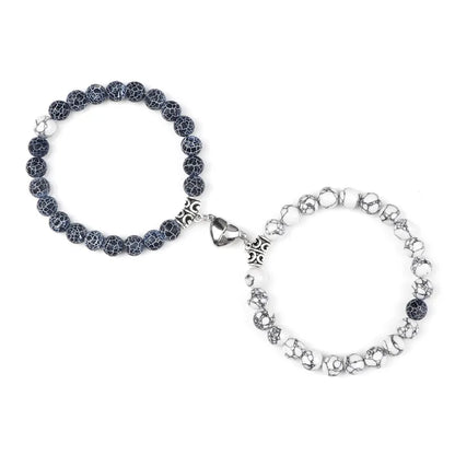 Hot Sale 2Pcs/Set Beads Bracelet For Lovers Natural Stone Distance Heart Magnet Couple Bracelets Friendship Fashion Jewelry Gift