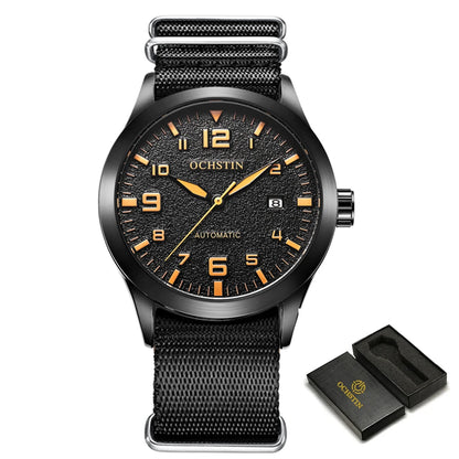 OCHSTIN Men Automatic Mechanical Movement Watch Leather Strap Nylon Male Clock Fashion Waterproof for Men Gift Wirstwatches