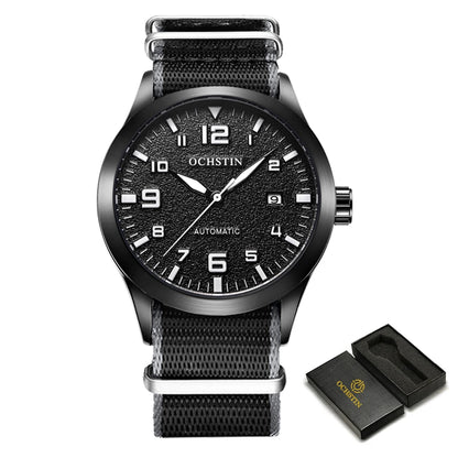 OCHSTIN Men Automatic Mechanical Movement Watch Leather Strap Nylon Male Clock Fashion Waterproof for Men Gift Wirstwatches