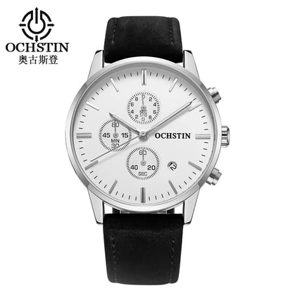 OCHSTIN 084 Special Blue Mans Quartz Watch Leather Band Water Resistant Calendar Chronograph Business Wrist Watch