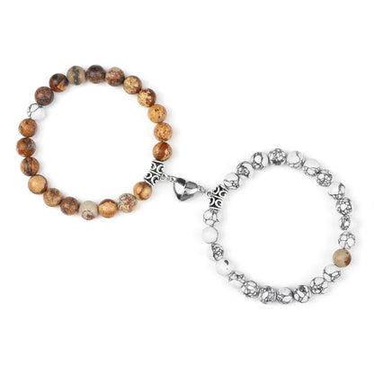 Hot Sale 2Pcs/Set Beads Bracelet For Lovers Natural Stone Distance Heart Magnet Couple Bracelets Friendship Fashion Jewelry Gift