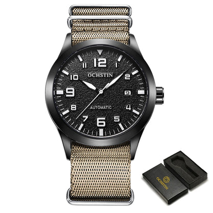 OCHSTIN Men Automatic Mechanical Movement Watch Leather Strap Nylon Male Clock Fashion Waterproof for Men Gift Wirstwatches