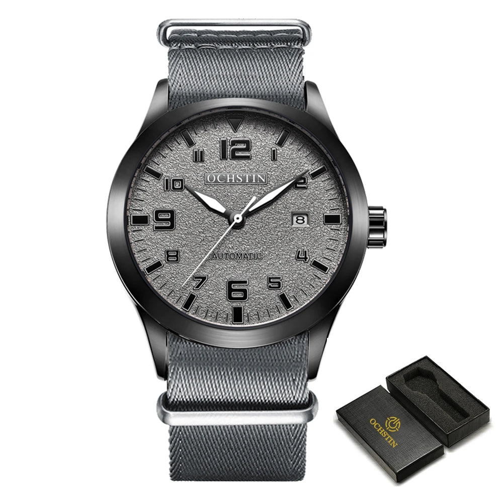 OCHSTIN Men Automatic Mechanical Movement Watch Leather Strap Nylon Male Clock Fashion Waterproof for Men Gift Wirstwatches
