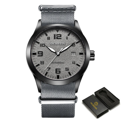 OCHSTIN Men Automatic Mechanical Movement Watch Leather Strap Nylon Male Clock Fashion Waterproof for Men Gift Wirstwatches