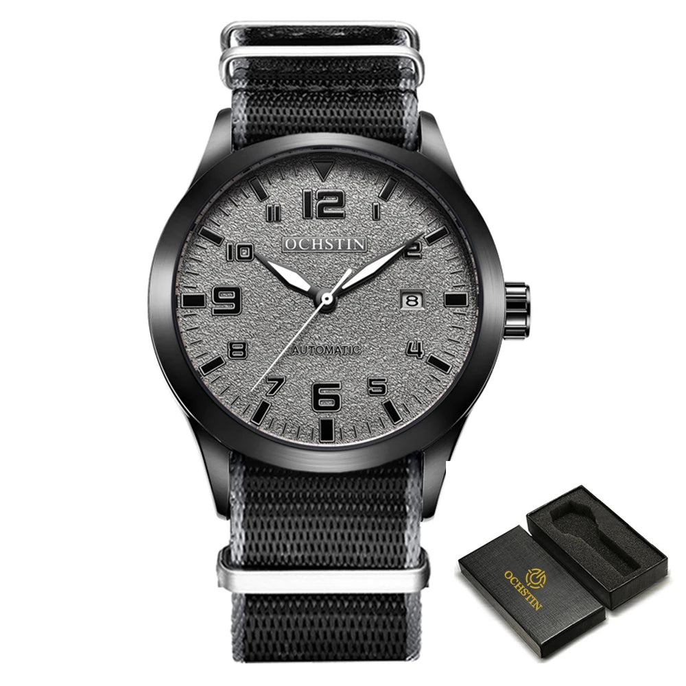 OCHSTIN Men Automatic Mechanical Movement Watch Leather Strap Nylon Male Clock Fashion Waterproof for Men Gift Wirstwatches