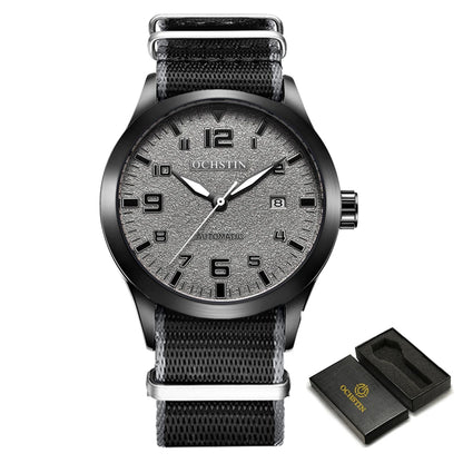 OCHSTIN Men Automatic Mechanical Movement Watch Leather Strap Nylon Male Clock Fashion Waterproof for Men Gift Wirstwatches
