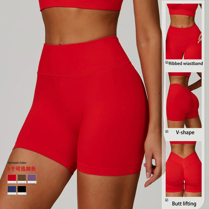 New Arrivals Seamless V-shape Yoga Shorts Shapewear Butt Lifting Fitness Biker Gym Wear Nude Feel High Stretch Women's Shorts