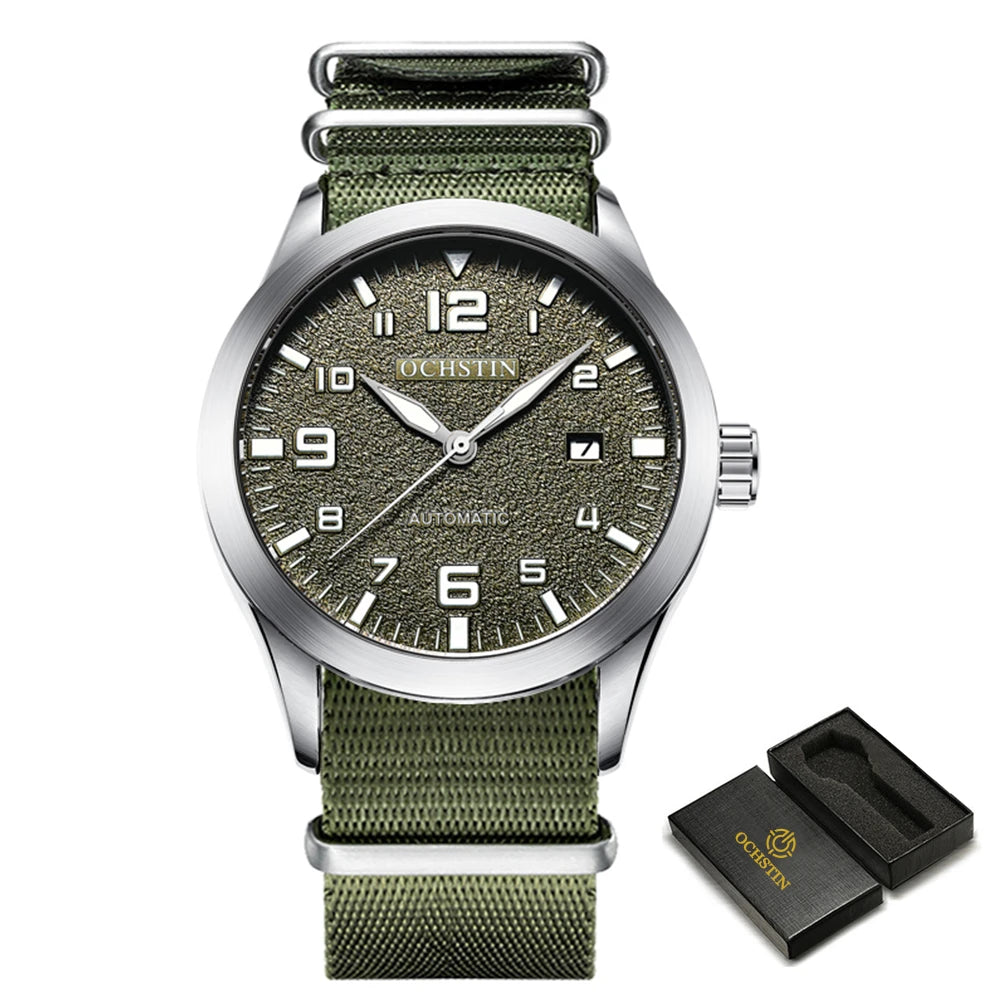 OCHSTIN Men Automatic Mechanical Movement Watch Leather Strap Nylon Male Clock Fashion Waterproof for Men Gift Wirstwatches