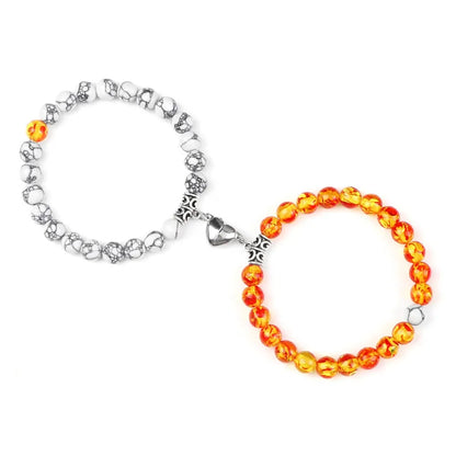 Hot Sale 2Pcs/Set Beads Bracelet For Lovers Natural Stone Distance Heart Magnet Couple Bracelets Friendship Fashion Jewelry Gift